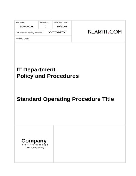 Standard Operating Procedure Template Free Download