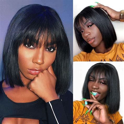 Straight Bob Human Hair Lace Front Wigs With Bang Wigs Brazilian Remy