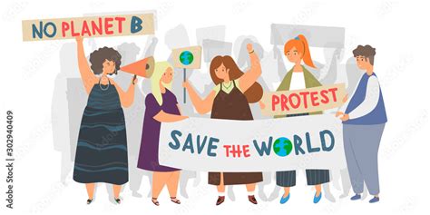 Ecology Protest Flat Vector Illustration Save Our Planet Ecological