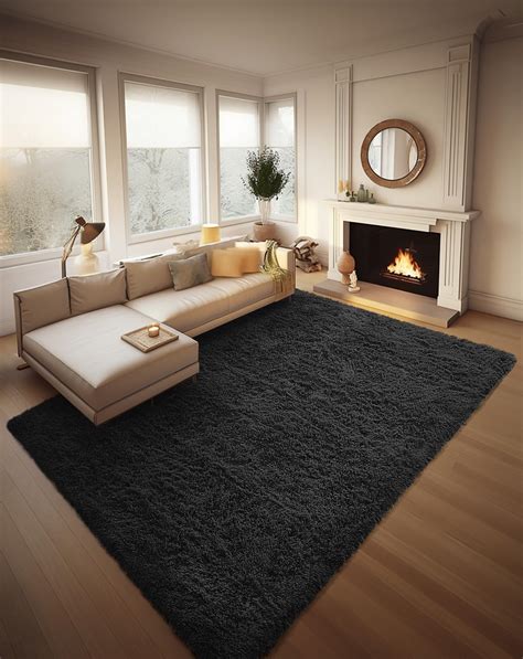Ophanie 8x10 Black Area Rugs For Living Room Large Shag Bedroom Carpet