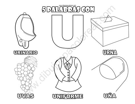 Cinco Palabras Con La Letra U Dibujo A Color Y Para Colorear