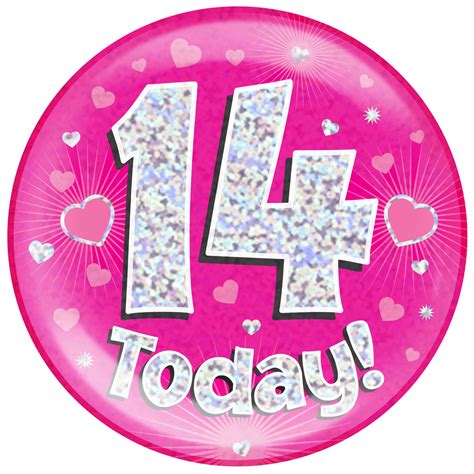 14th Birthday Pink Holographic Jumbo Badge Pageant Party