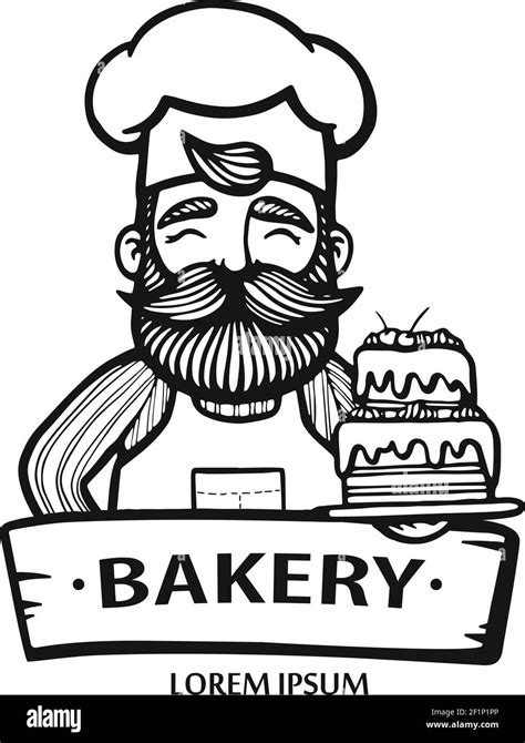 Bakery Logo Hand Drawn Vector Illustration Of Chef Cooker With A