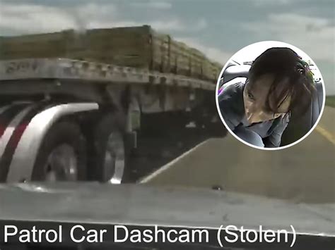 dashcam video shows moment cuffed suspect steals cop car before fatal crash with semi