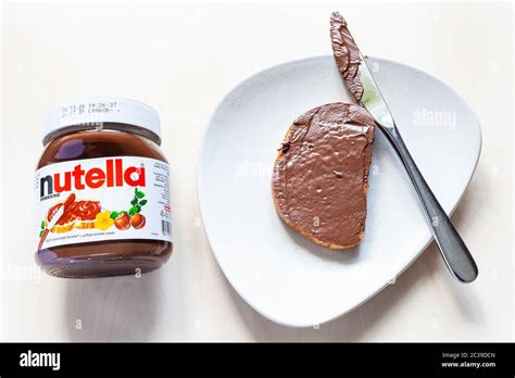 Moscow Russia June 16 2020 Top View Of Lying Jar Of Nutella And