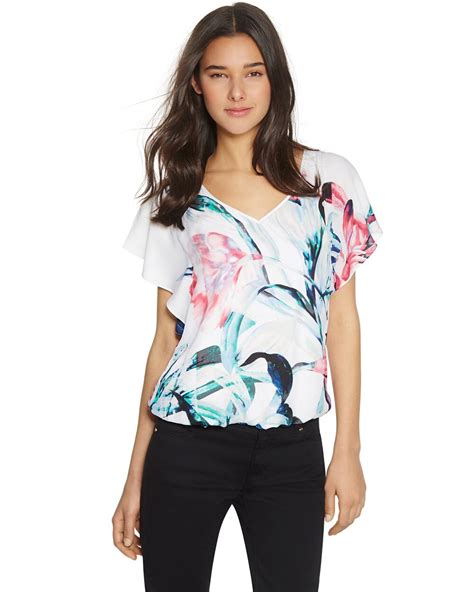Silk Floral Butterfly Sleeve Blouse White House Black Market