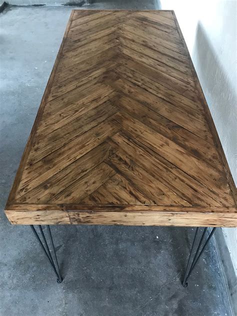 Reclaimed Wood Handmade Herringbone Dining Table Tops With Etsy