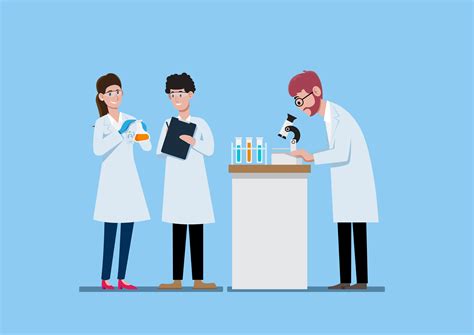 Three Scientists Working At Science Lab 1222748 Vector Art At Vecteezy