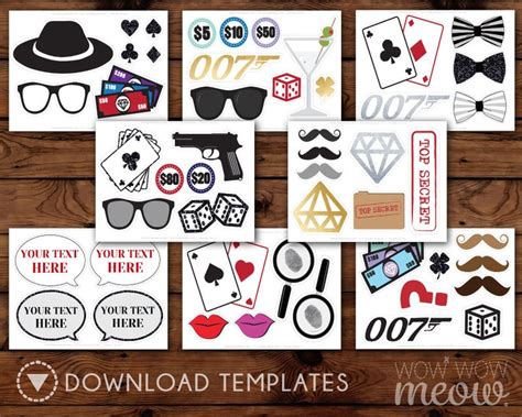 50 Photo Booth Props Printable James Bond 007 Party Instant Etsy