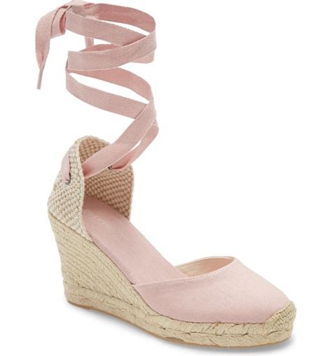 Soludos Wedge Lace Up Espadrille Sandal Main Color Soft Pink Lace