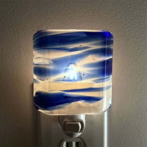 Glass Night Light Cobalt Blue And White Streaky Fused Glass Etsy