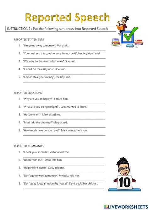 A Worksheet With The Words Reported Speech And An Image Of A Cartoon