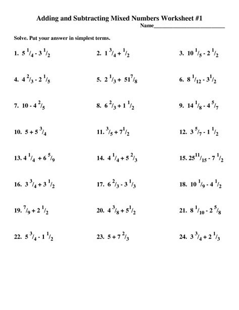 Adding Subtracting Multiplying And Dividing Mixed Numbers Worksheet Pdf