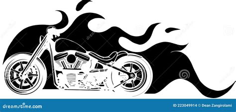 Silhouette Of Custom Motorcycle With Flames Vector Illustration Design