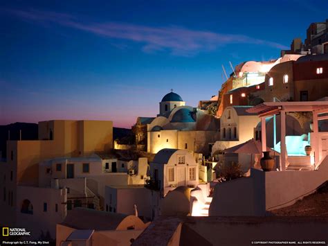 Download House Horizon Island Sunshine Greece Man Made Santorini Hd