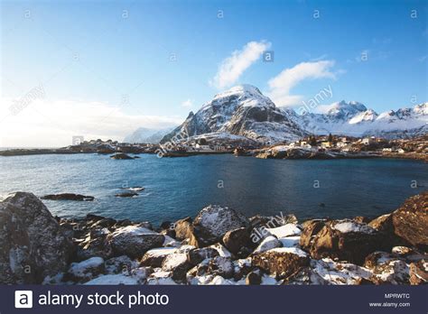 Beautiful Super Wide Angle Winter Snowy View Of Fishing Village A