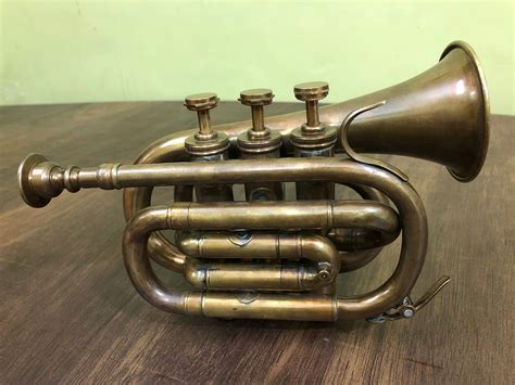 Antique Brass Trumpet Vintage Pocket Bugle Student Horn 3 Etsy