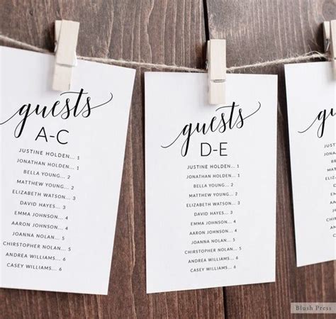 Alphabetical Wedding Seating Chart Cards Template Printable Etsy