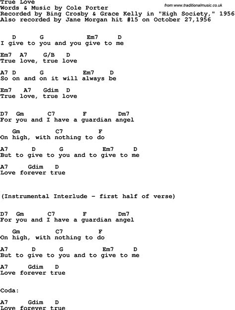 Song Lyrics With Guitar Chords For True Love Bing Crosby And Grace Kelly 1956