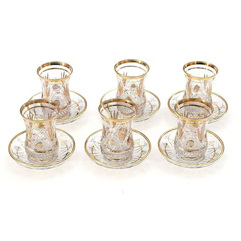 Original Turkish Tea Glasses With Saucers Sets Pcs Light Golden