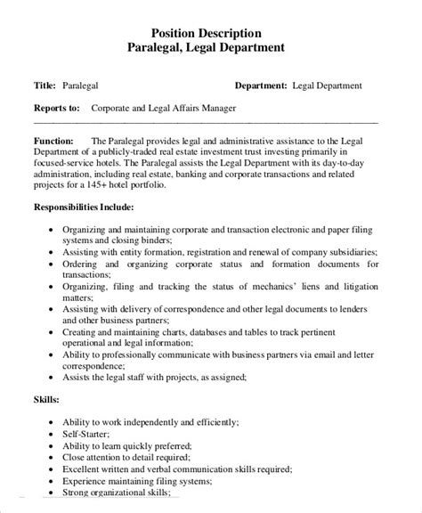 11 Legal Assistant Job Description Templates Pdf Doc