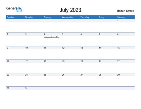 July 2023 Calendar With United States Holidays