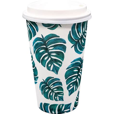 Palm Leaf Coffee Cups With Lids 8ct Party City