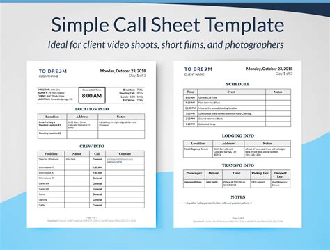 Blank Call Sheet Template