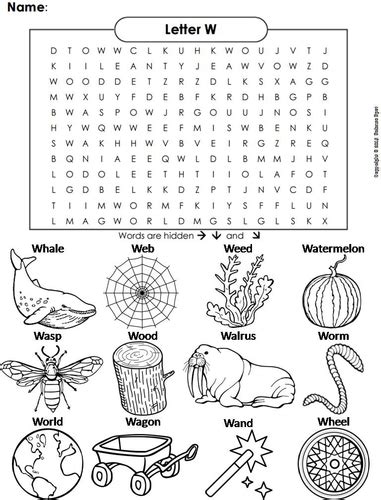 The Letter W Word Search By Sciencespot Teaching