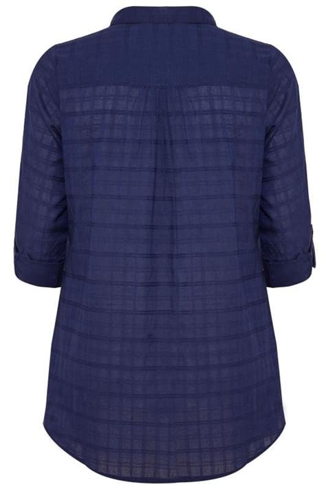 Plus Size Navy Dobby Check Tie Front Shirt Sizes To Yours