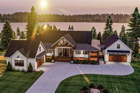 Craftsman Lake House Plan With Massive Wraparound Covered Deck And