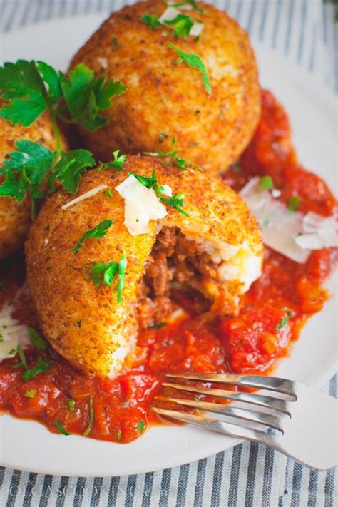 If you'd like to make conical shapes, flatten the bottom of the ball, and make the top more pointed. Stuffed Fried Rice Balls - OlgasCooking | Arancini recipe ...