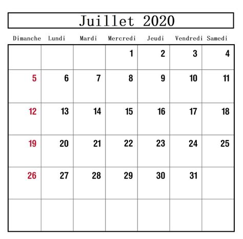 Calendrier Juillet 2020 In 2020 Printable Calendar Template Calendar