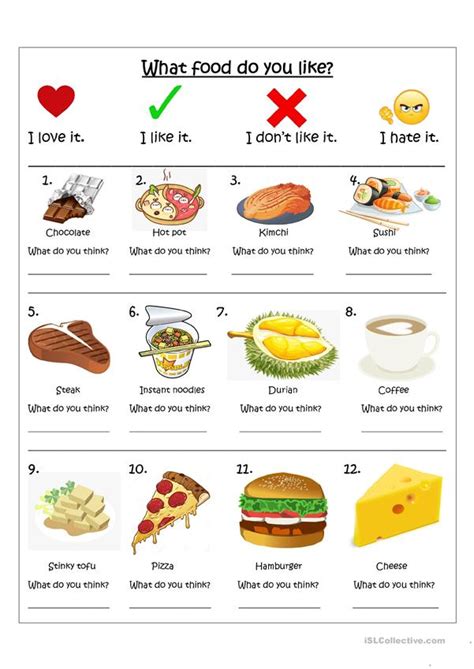 Like And Dislike Food Worksheet Free Esl Printable Worksheets Made