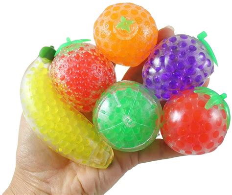6 Fruit Water Bead Filled Gel Squeeze Stress Balls Fruit Squishy Toy