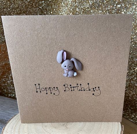 Hoppy Birthday Bunny Rabbit Card Birthday Greetings Card Etsy