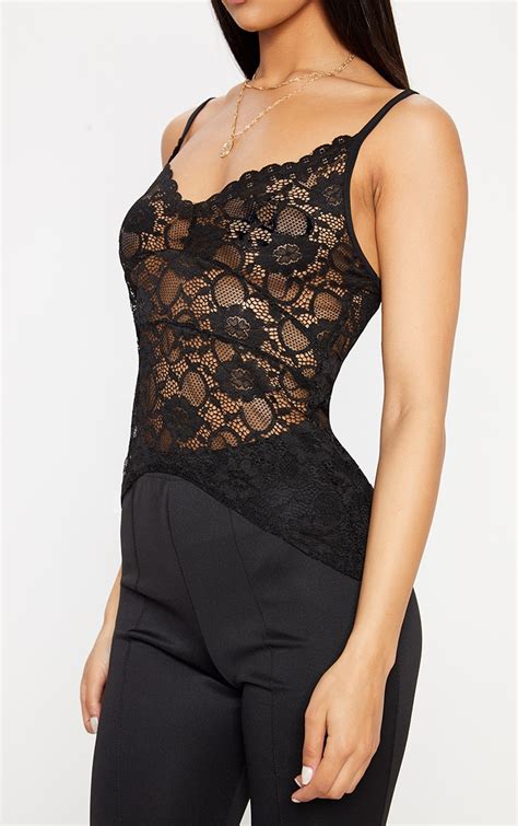 black sheer lace cami top prettylittlething il