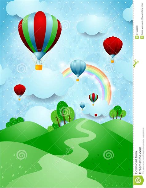 Hot Air Balloons Over The Hills Stock Vector Illustration Of