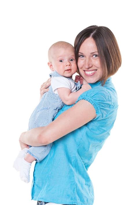 Happy Mother And Three Month Old Baby Stock Photo Image Of Isolated