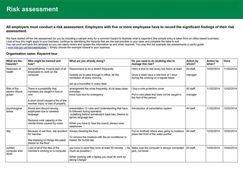 Hse Risk Assessment Templates - SampleTemplatess - SampleTemplatess