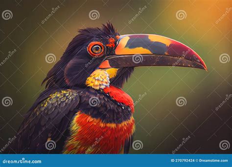 Colorful Fiery Billed Aracari Bird Toucan Stock Illustration