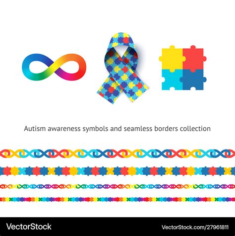 Autism Awareness Symbols And Seamless Borders Set Vector Image