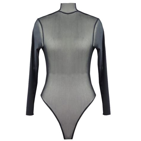 easyforever womens mesh see through sheer bodysuit leotard body stocking black small