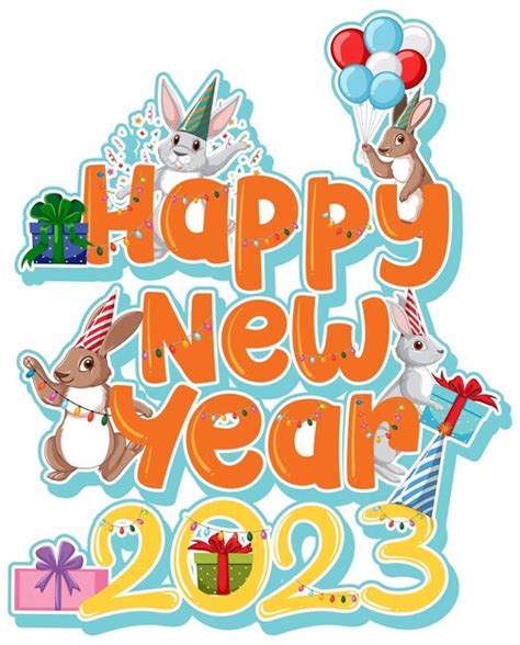 Free Vector Happy New Year Text With Cute Rabbit For Banner Design