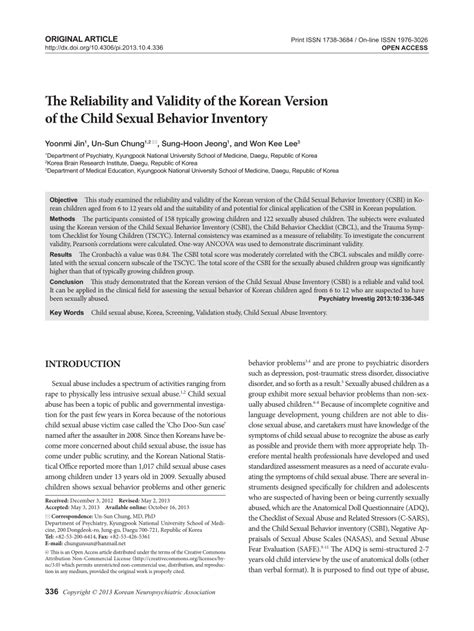 Pdf The Reliability And Validity Of The Korean Version Of The Child
