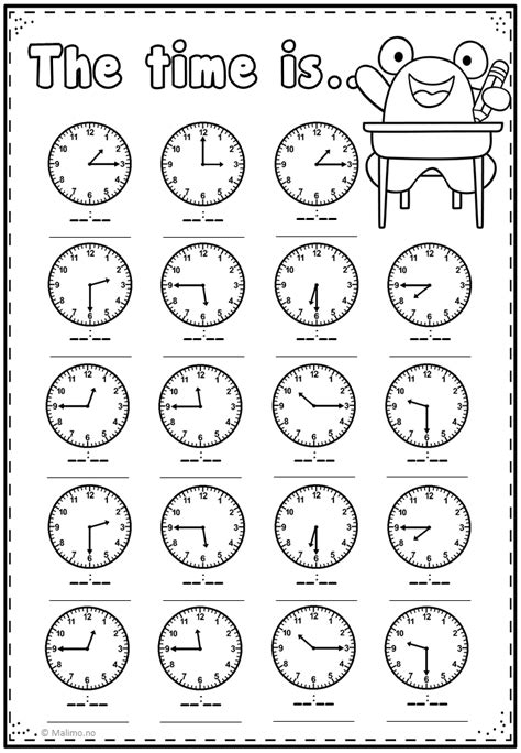 Time Clock Worksheets For Kids