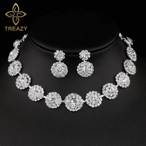 Treazy Sparkling Silver Color Crystal Wedding Jewelry Set For Women