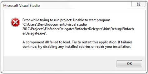 Windows Visual Studio Component Dll Failed To Load Unable To