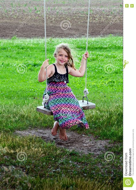 Barefoot Country Girl On Swing Stock Image Image Of