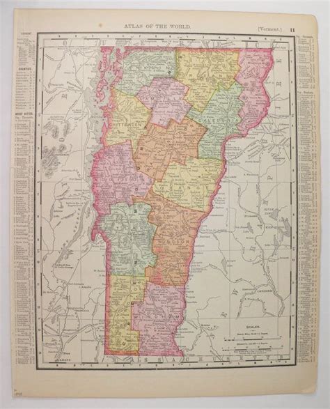 1898 Antique Vermont Map Massachusetts Vintage Map Vermont T For